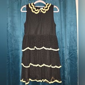 NWT Monique‎ Leshman Sophis Black W/ Cream Beads, Layered W/ Detail Dress MD